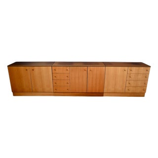 Vintage Modular Sideboard Light Wood Veneer and Brass, 1970s For Sale