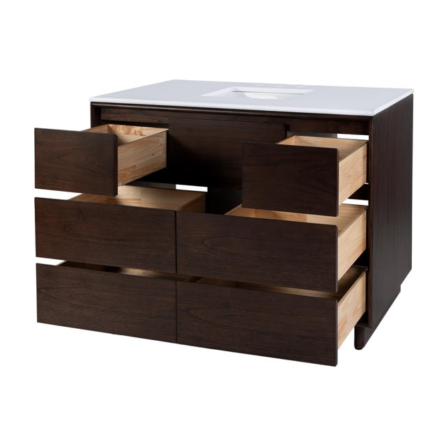 2020s Halmstad 48 in. W Rectangular Wood Single Sink 6 Drawer Bathroom Vanity Set, Walnut For Sale - Image 5 of 11
