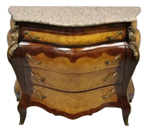Reproduction French Louis XV Style Pink Marble Top Bombe Commode Dresser Chest