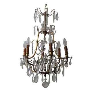 Chandelier with Clear Crystal Pendants and Champagne Smoky Glass For Sale