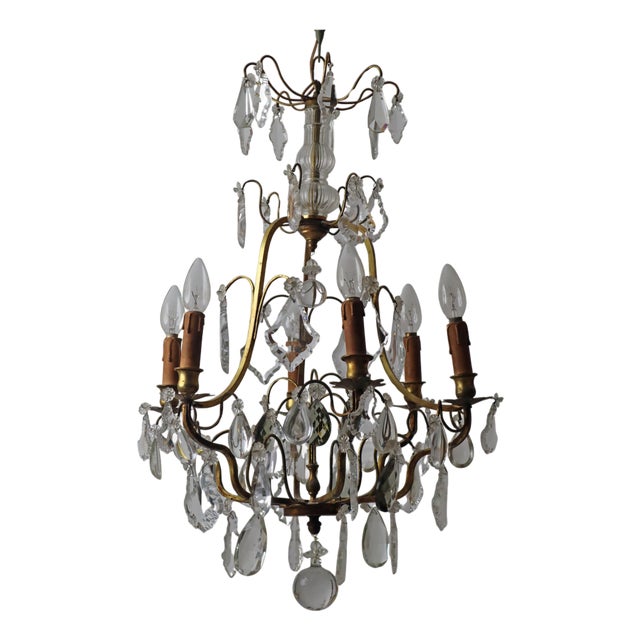 Chandelier with Clear Crystal Pendants and Champagne Smoky Glass For Sale