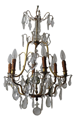 Chandelier with Clear Crystal Pendants and Champagne Smoky Glass
