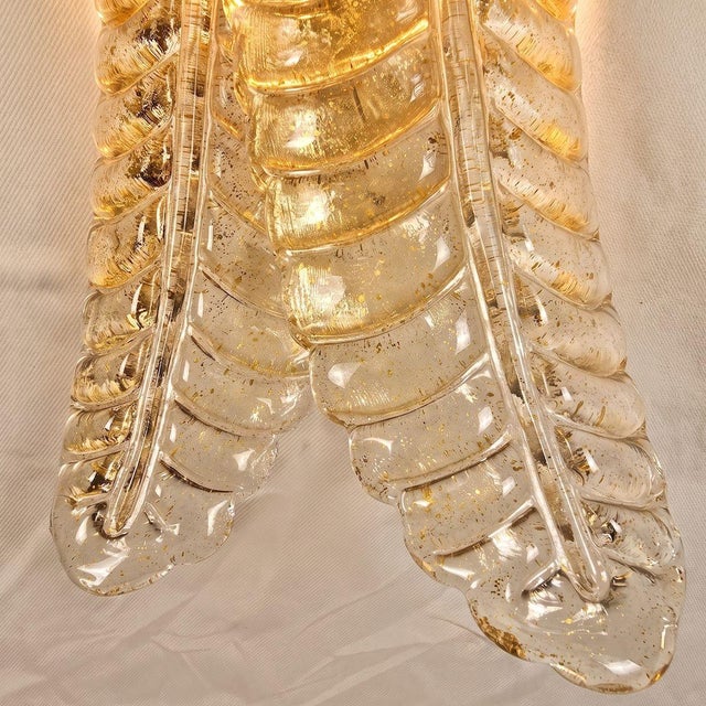 Pair of Gold Leaves Murano Glass Sconces For Sale - Image 9 of 9