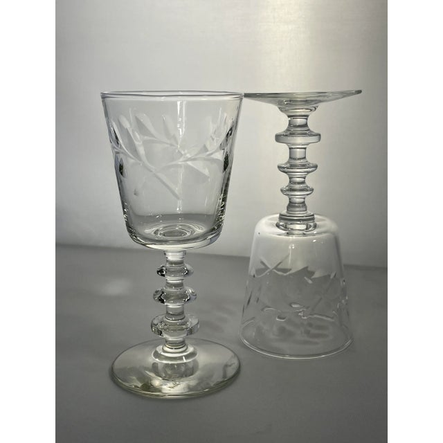 Libbey Glass Co. Vintage 1940’s Rock Sharpe Victoria Small Wine or Cordial Stemware- Set of 6 For Sale - Image 4 of 11