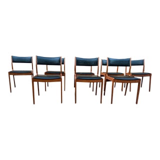 Mid 20th Century Set of 8 Mid Century Teak Vinyl Dining Chairs, Designed Johannes Andersen For Sale