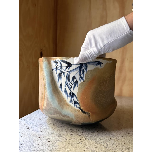 Beige Dutch Sculptural Hand-Painted Studio Pottery Ceramic Vase from Joop For Sale - Image 8 of 11
