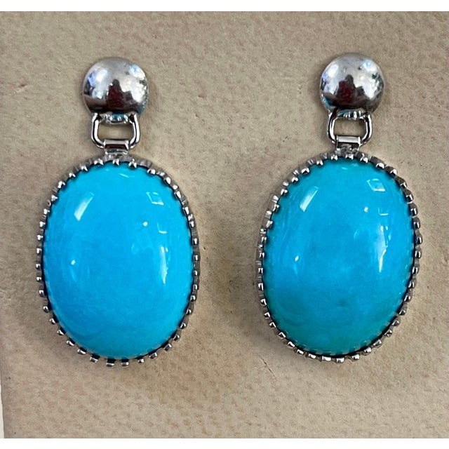 22 Carat Natural Sleeping Beauty Turquoise Cocktail Earring 18 Karat White Gold For Sale - Image 14 of 18