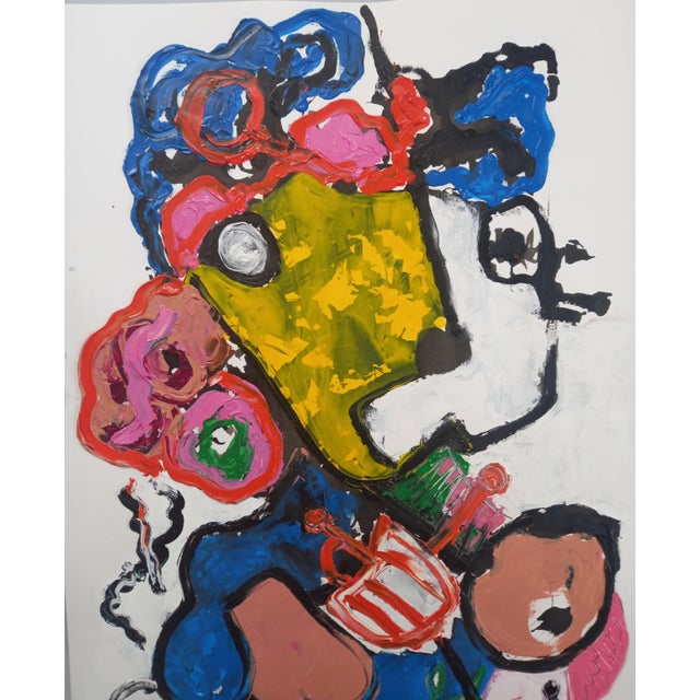 Figurative 19.6" by 25.5" Abstract Figurative Original Oil Painting / Pablo Picasso, Unframed For Sale - Image 3 of 7