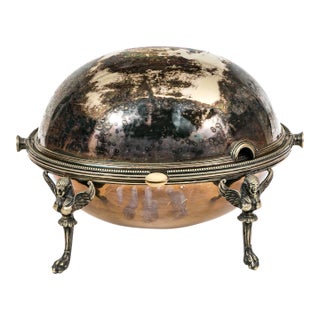 Antique Henry Wilkinson Sheffield Silverplate Bread Warmer Egyptian Revival Sphinx Legs For Sale