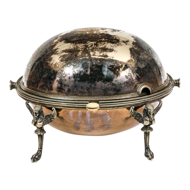 Antique Henry Wilkinson Sheffield Silverplate Bread Warmer Egyptian Revival Sphinx Legs For Sale