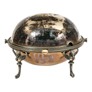 Antique Henry Wilkinson Sheffield Silverplate Bread Warmer Egyptian Revival Sphinx Legs