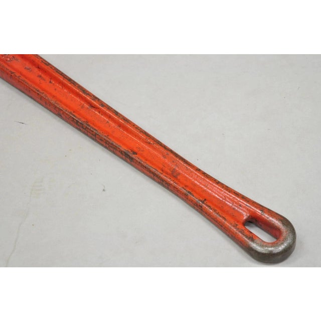 Late 20th Century Vintage Ridgid 48 Heavy Duty Straight Plumbers Pipe Wrench 48" Red Cast Iron For Sale - Image 5 of 10