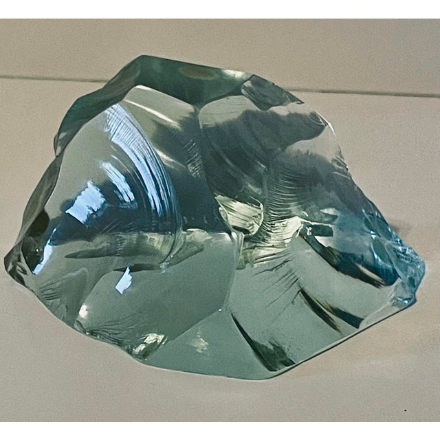 Elevate your collection or tabletop decor with this striking mid-century Swedish art glass sculpture titled "Iceberg with...