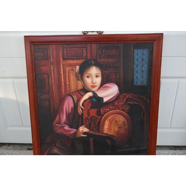 Wood Antique Painted on Board Portrait of Chinese Woman For Sale - Image 7 of 12
