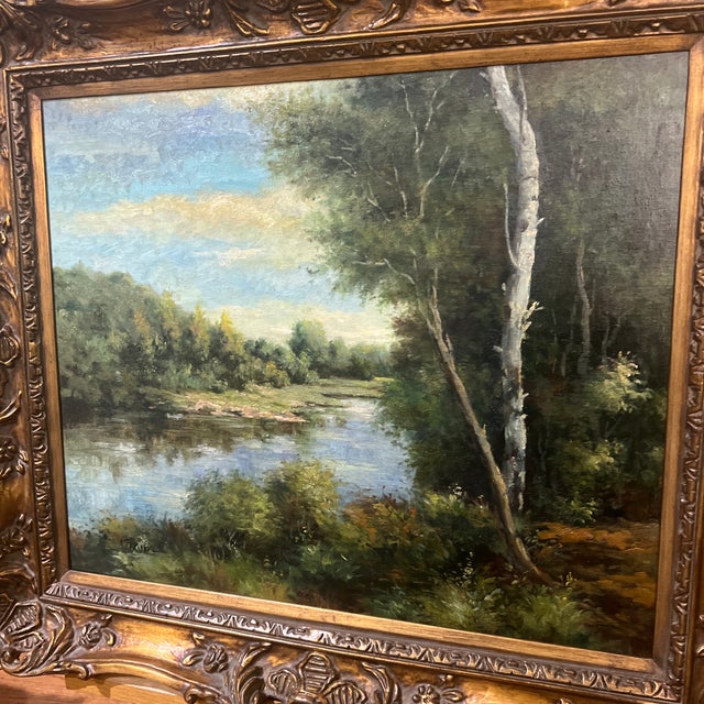 1980s European School Oil on Canvas Signed Framed Landscape Painting Impressionist Style For Sale - Image 4 of 12
