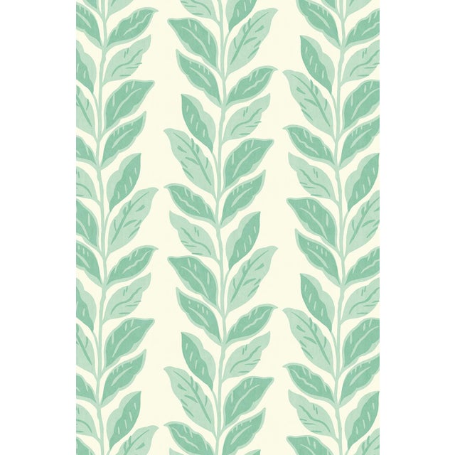 Textile Garden Leaf Stripe Grasscloth Wallpaper by House Party | Sage & Mint Green | 8 Yards For Sale - Image 7 of 7
