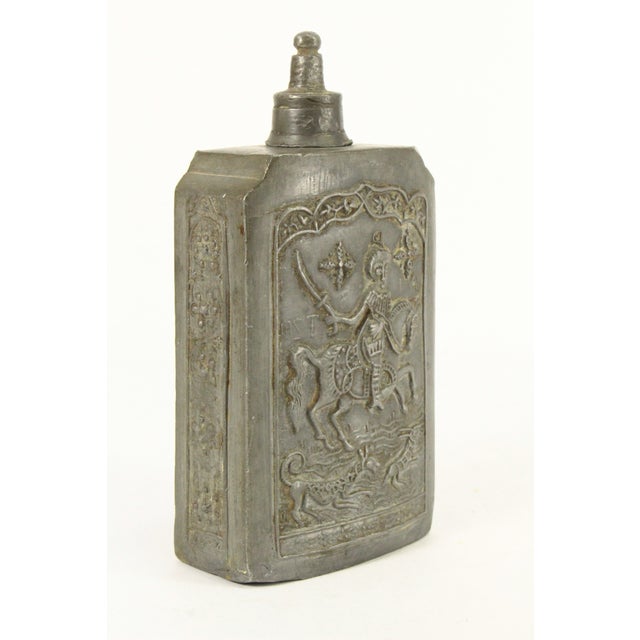 18th C. Ottoman Empire Armenian Pilgrim Pewter Flask With Horsman Hunter, Dog & Deer For Sale In Houston - Image 6 of 18