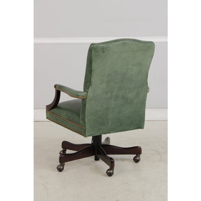 Vintage Green Leather Mahogany Swivel Desk Chair For Sale In Philadelphia - Image 6 of 13