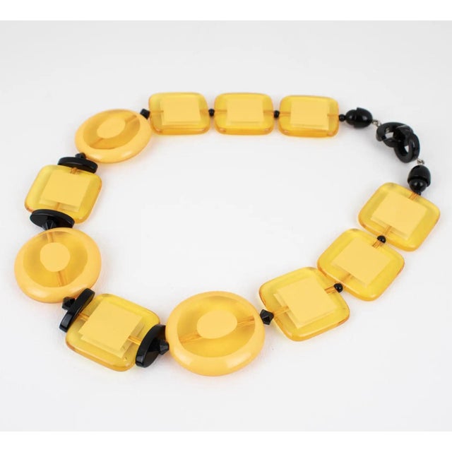 2000 - 2009 Angela Caputi Yellow and Black Resin Necklace For Sale - Image 5 of 10