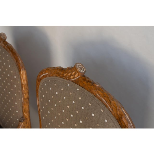 Early 20th Century Pair Walnut French Louis XV Style Faux Bois Chairs For Sale - Image 10 of 13