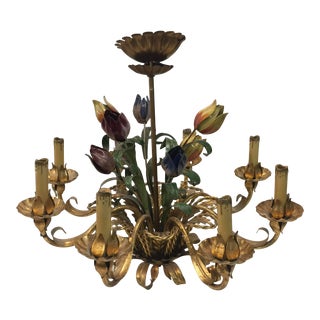 Italian Tole Painted Gilt Chandelier 8 Light For Sale