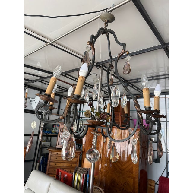 Black Louis XV Eight-Light Cage Chandelier with Floral Design For Sale - Image 8 of 9