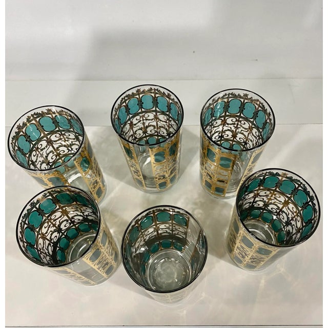 1950s Culver “Emerald Scroll” Barware Set of 6 Tall Drinks Glasses For Sale In Atlanta - Image 6 of 12