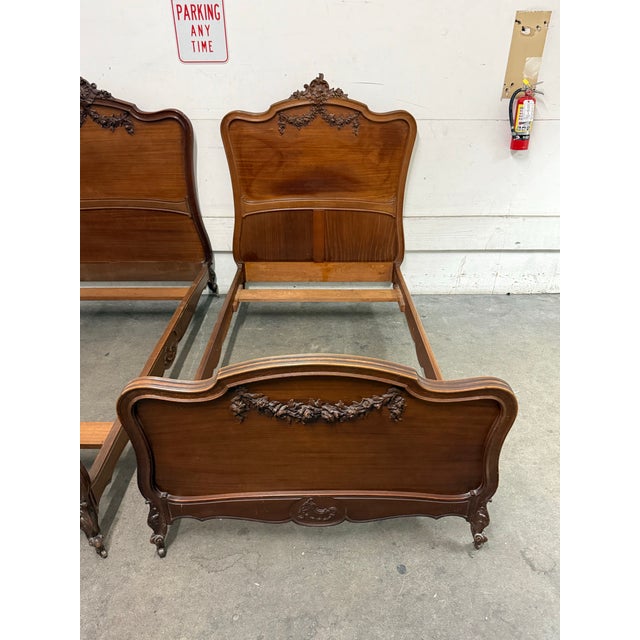 Twin Size Louis XV Style Antique Carved Wood Bed Frames, Pair For Sale - Image 12 of 12