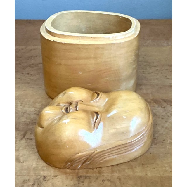Vintage Carved Wood Smiling Face Box For Sale In West Palm - Image 6 of 12
