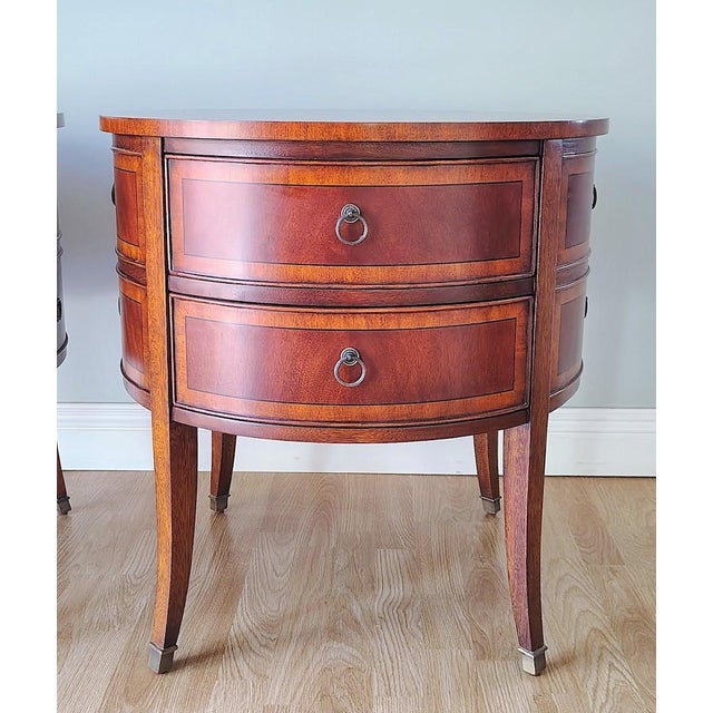 Brown A Pair of Round Mahogany Accent Table With Two Drawers by Ethan Allen For Sale - Image 8 of 13