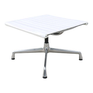 Mid-Century Modern Vitra Eames Aluminum Group White Leather Ottoman For Sale