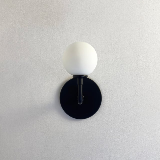 Pair of Small Bent Arm Sconces by Research.Lighting, Black, Glass, Mid Century Modern For Sale - Image 9 of 11