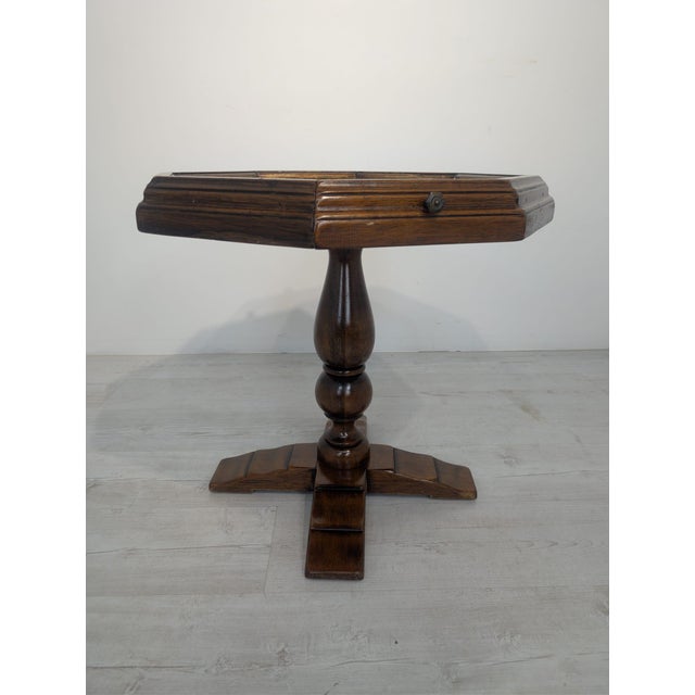 Antique Octagonal Table with Drawers and a Brass Top Stylish, octagonal table with drawers and a brass top. This antique-...
