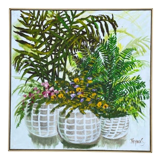 Oversized 40" Lee Reynolds "Three Botanical Baskets" Vanguard Studios Oil Painting For Sale