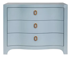 Matthew Izzo Home Cora Light Blue Textured Linen Three Drawer Chest With Satin Brass Drawer Pulls