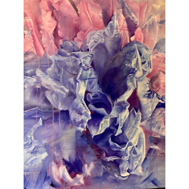 Blue Iris Framed Oil on Canvas by Shelly Gurton "Dreaming in Blue" For Sale - Image 9 of 9