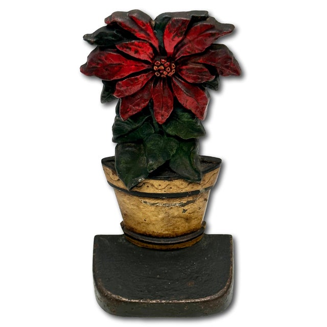 American Rare & Hard to Find Antique American Poinsetta Flower Pot Cast Iron Doorstop - Circa 1920s For Sale - Image 3 of 12