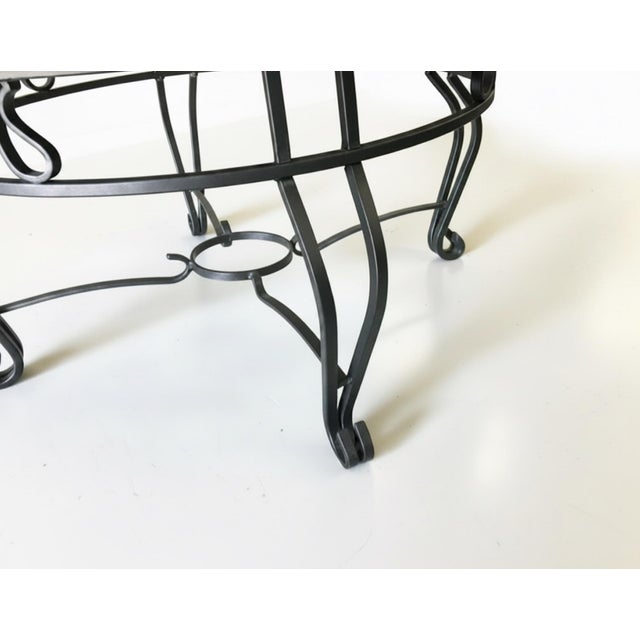 Late 20th Century Vintage Round Wood & Black Iron Scrollwork Coffee Table For Sale - Image 5 of 7