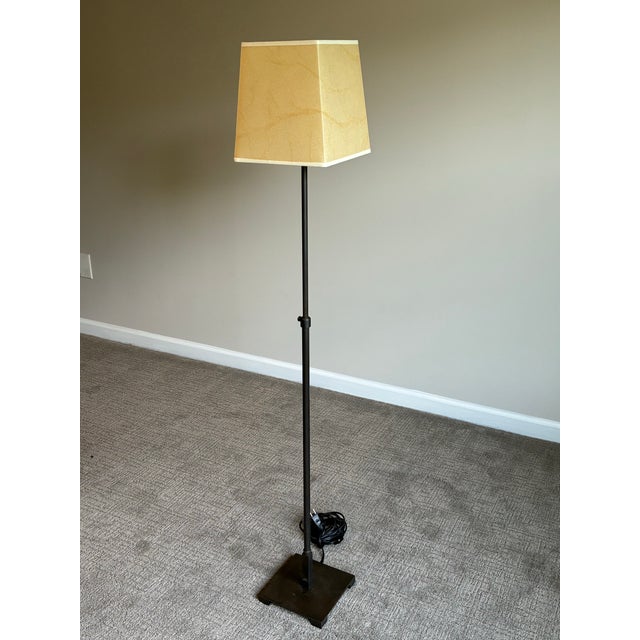 Late 20th Century Late 20th Century Minimalist Adjustable Bronze Floor Lamp With Parchment Shade For Sale - Image 5 of 8