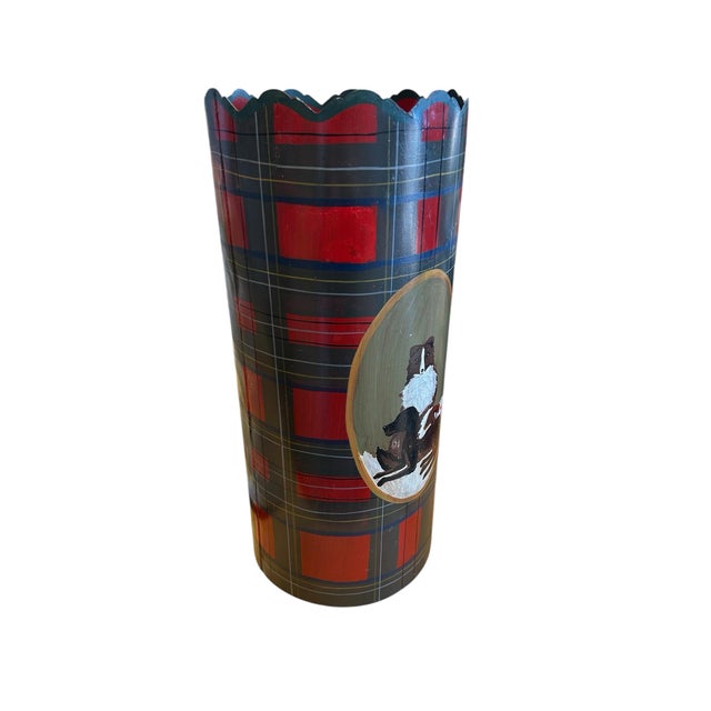 Mid 20th Century Vintage Tole Red Plaid Umbrella Stand For Sale - Image 5 of 7