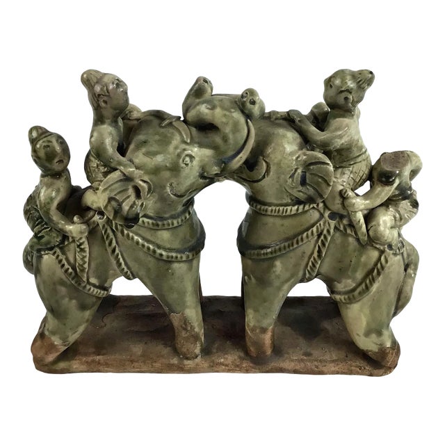Early 20th Century Antique Thai Ceramic Elephant Statue For Sale