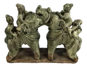 Early 20th Century Antique Thai Ceramic Elephant Statue
