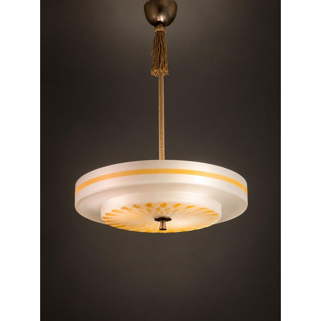 Gray Swedish Modern Pendant Light with Hand-Painted Glass, 1940s For Sale - Image 8 of 10
