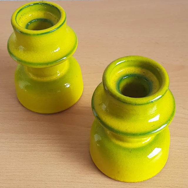 Scandinavian Space Age Ceramic Candleholders, 1970s, Set of 2, in Very Good conditions. Designed 1970 to 1979