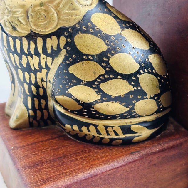 Vintage Brass and Wood Cat Bookends - Set of 2 For Sale - Image 10 of 14