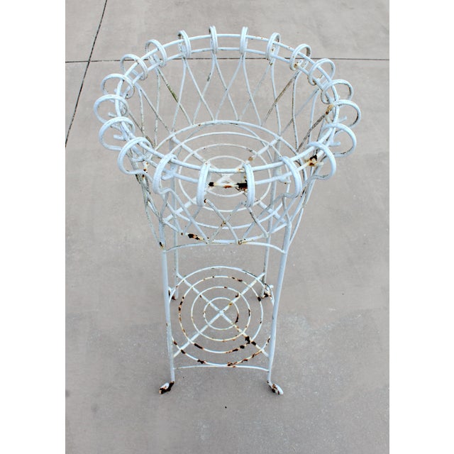 Vintage French Country Wrought Iron Wire Jardinière Plant Stand For Sale - Image 4 of 11