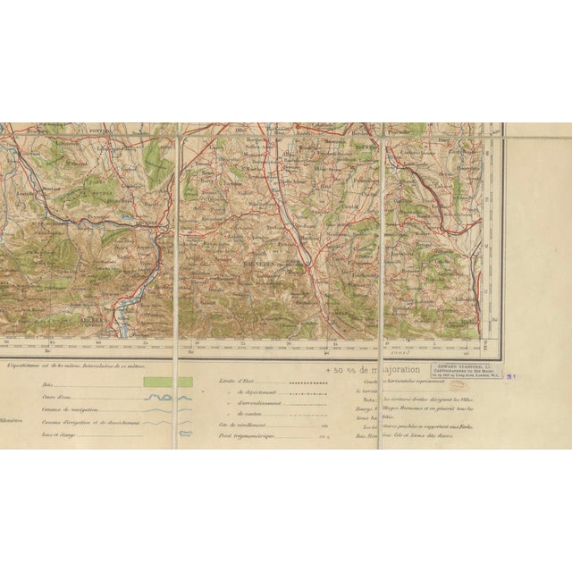 Paper Antique Tarbes & French Pyrenees Folding Map by Edward Stanford, 1922 For Sale - Image 7 of 12