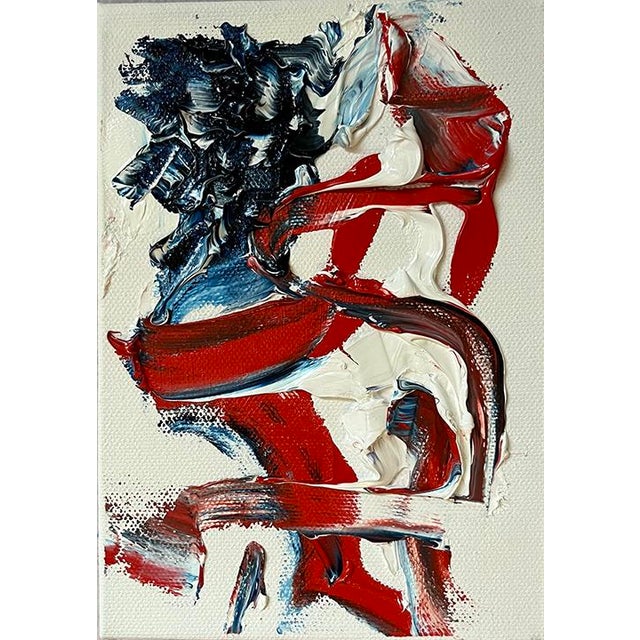 Red, White and Blue, Abstract Oil Painting, 5"x7", by Van Ness 2" gallery wrapped canvas, original oil painting, no frame...