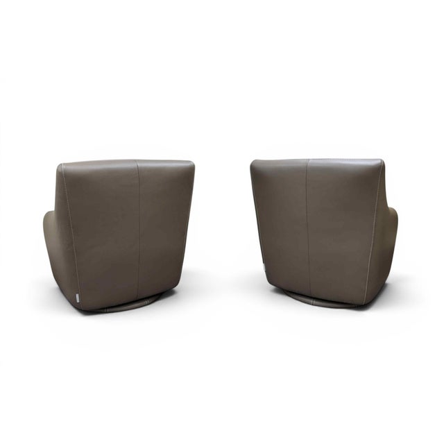 W. Schillig Leather Nikki Swivel Lounge Chairs, a Pair For Sale - Image 12 of 17
