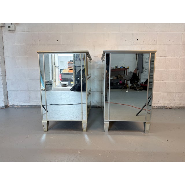 Pottery Barn Hollywood Regency Style Mirrored Three- Drawer Dressers, A Pair For Sale - Image 4 of 17